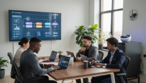 team discussing automations for their business